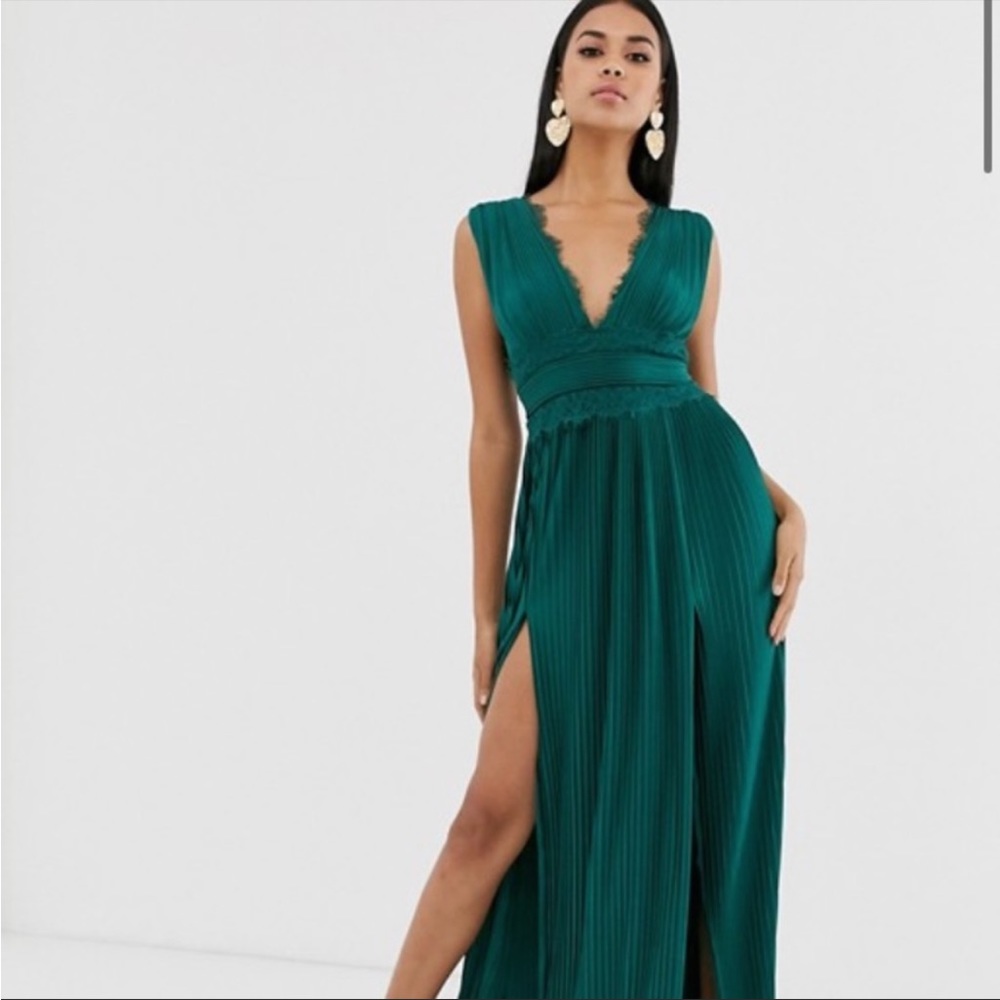 ASOS DESIGN premium lace insert pleated maxi dress
